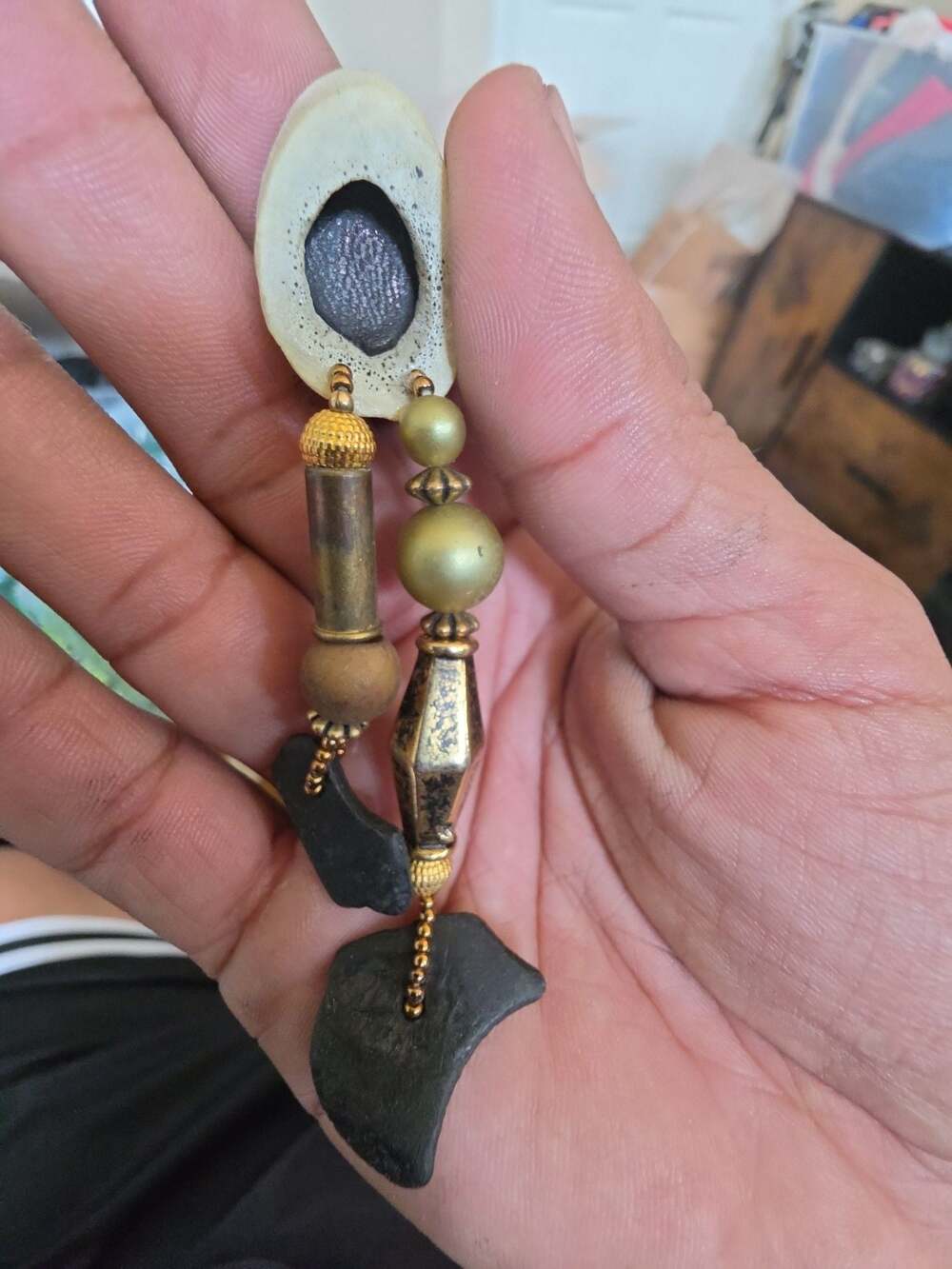 Artisan Handmade Tribal Style Clip-On Earrings with Stone and Bead Accents